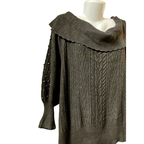 Design History Women's Black Off-The-Shoulder Cable Knit Balloon Sweater Size 2X - Picture 3 of 10